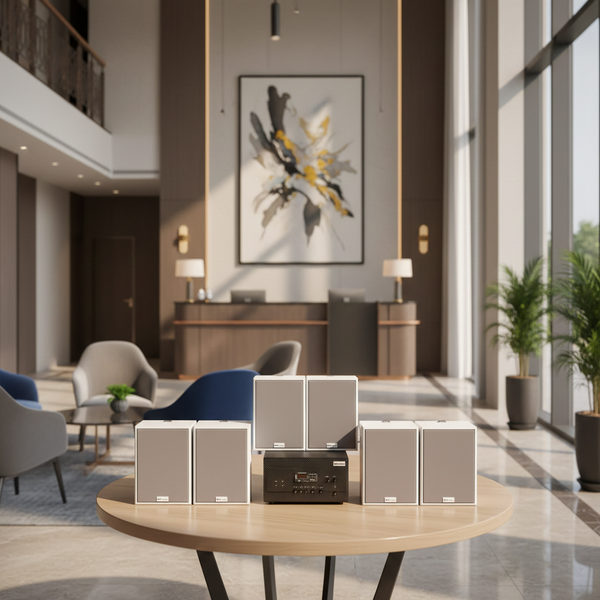 Dàn loa treo tường thông báo phát nhạc nền tự động: Amply A917 + 6 V70C