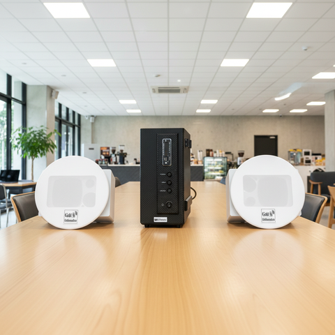 Loa âm trần thông báo, phát nhạc nền tự động: AMT155 Goldsound 150w + 2 loa âm trần Goldsound VAT38 38w, loa được thiết kế riêng cho quán, bật lớn không tạp âm, miễn phí công lắp đặt, bảo hành dài hạn 5 năm