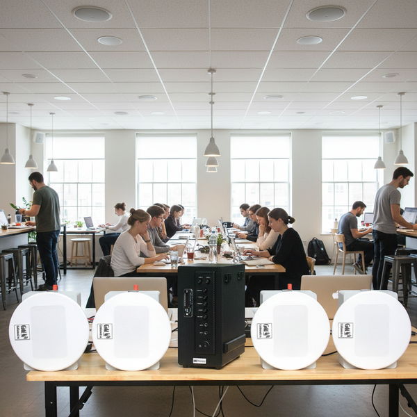 Dàn loa âm trần: 1 AMT384 + 4 VAT28, loa được thiết kế riêng cho quán, bật lớn không tạp âm, miễn phí công lắp đặt, bảo hành dài hạn 5 năm.