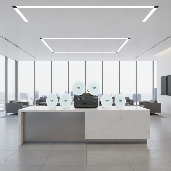 Dàn loa âm trần thông báo, phát nhạc nền tự động: A384PU-2K Goldsound 2 vùng âm lượng 380w + 6 loa âm trần VAT14, loa được thiết kế riêng cho quán, bật lớn không tạp âm, miễn phí công lắp đặt, bảo hành dài hạn 12 tháng