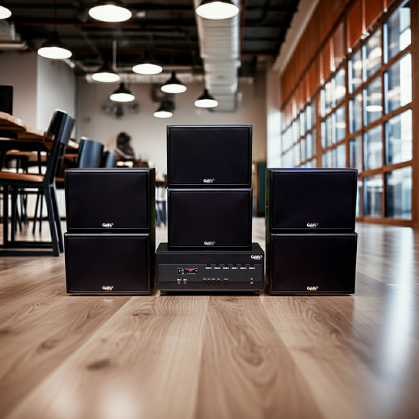 Dàn loa treo tường: Amply A384PU - 6K + 6 V130PU, Amply 4 - 6 vùng âm lượng, loa được thiết kế riêng, bật lớn không tạp âm, miễn phí công lắp đặt, bảo hành dài hạn 5 năm.