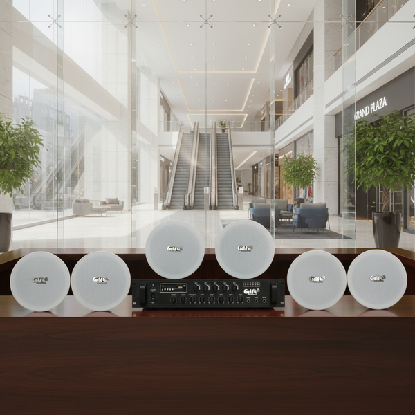 Dàn loa âm trần thông báo, phát nhạc nền tự động: A550F Goldsound 2 vùng âm lượng 550w + 6 loa âm trần VAT14, loa được thiết kế riêng cho quán, bật lớn không tạp âm, miễn phí công lắp đặt, bảo hành dài hạn 12 tháng
