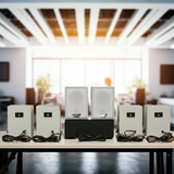 Dàn loa không dây treo tường, Loa thông báo, loa phát nhạc tự động: 01 amply A57 Goldsound + 6 loa không dây Goldsound V27 - 27w