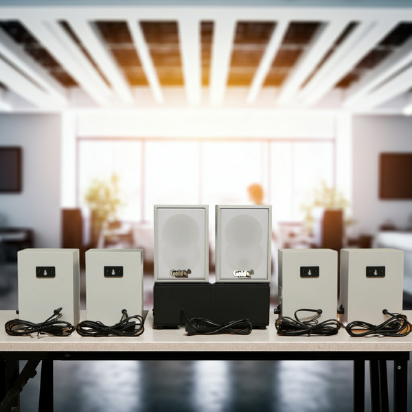 Dàn loa không dây treo tường, Loa thông báo, loa phát nhạc tự động: 01 amply A57 Goldsound + 6 loa không dây Goldsound V27 - 27w
