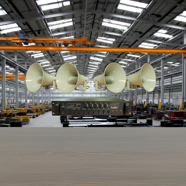 Loa thông báo nhà xưởng: 1 Amply A850F + 04 Ne85w, Amply 5 vùng, loa được thiết kế riêng, bật lớn không tạp âm, miễn phí công lắp đặt, bảo hành dài hạn 12 tháng