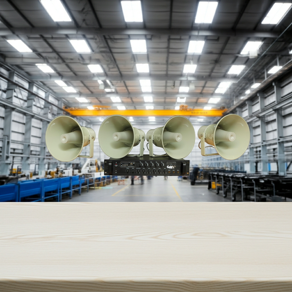 Loa thông báo nhà xưởng: 1 Amply A550F + 04 Ne65w, Amply 5 vùng, loa được thiết kế riêng, bật lớn không tạp âm, miễn phí công lắp đặt, bảo hành dài hạn 12 tháng