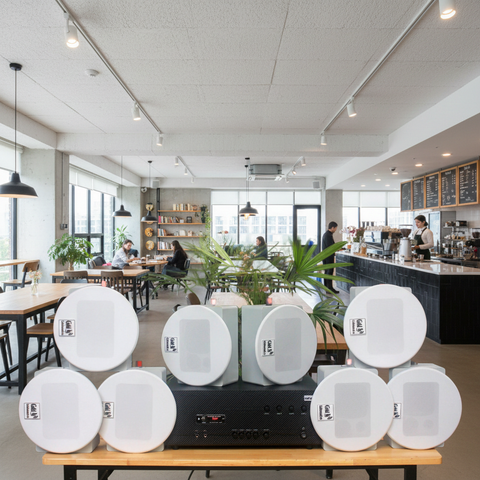 Loa âm trần thông báo, phát nhạc nền tự động: A384_4K Goldsound 2 vùng âm lượng 800w + 8 loa âm trần Goldsound VAT28 28w, loa được thiết kế riêng cho quán, bật lớn không tạp âm, miễn phí công lắp đặt, bảo hành dài hạn 5 năm