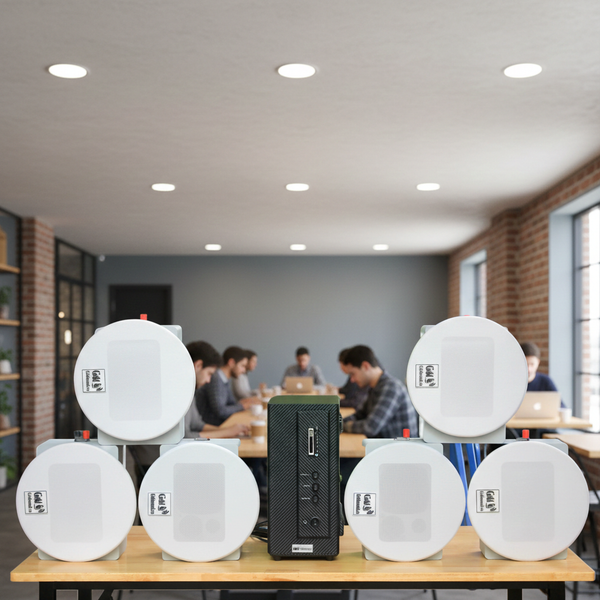 Loa âm trần thông báo, phát nhạc nền tự động: AMT156 Goldsound 200w + 6 loa âm trần Goldsound VAT38 38w, loa được thiết kế riêng cho quán, bật lớn không tạp âm, miễn phí công lắp đặt, bảo hành dài hạn 5 năm