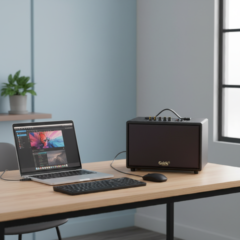 Loa Bluetooth G24 Goldsound, công suất 80w, Bass 4 inch, Tress 3 inch, 2 cổng micro, Bluetooth 5.0, thiết kế loa thùng gỗ cao 20 cm, rộng 20 cm, sâu 32 cm