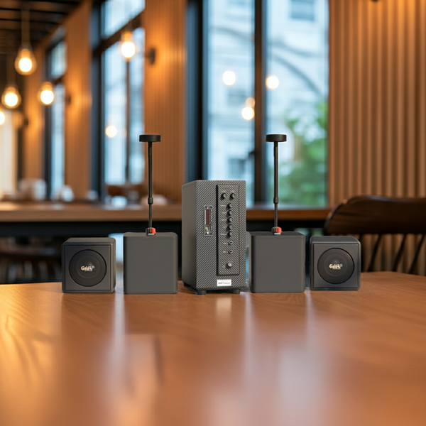 HÀNG TRƯNG BÀY: Dàn loa thả trần (treo trần) cho quán [Amply 380w + 4 loa thả trần 55w Goldsound] - BH 6 tháng