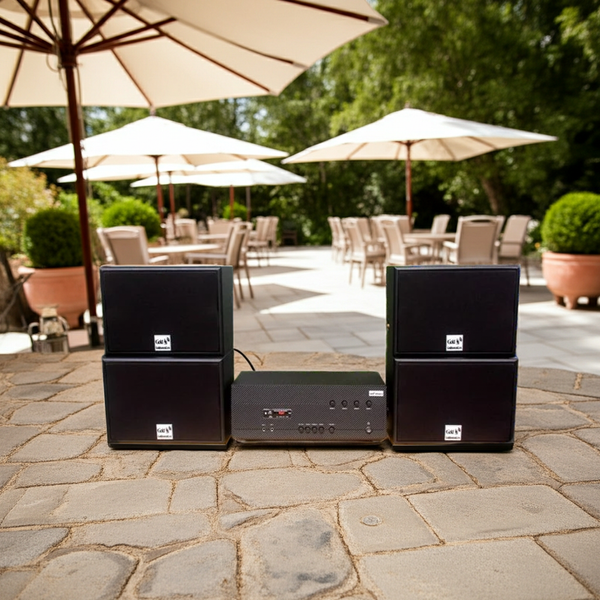 Dàn loa sân vườn: Amply A384-4K Goldsound 4 vùng âm lượng 800w + 4 loa Goldsound ngoài trời V130NT 130w, Amply 4 - 6 vùng âm lượng, loa được thiết kế riêng cho quán, bật lớn không tạp âm, miễn phí công lắp đặt, bảo hành 12 tháng