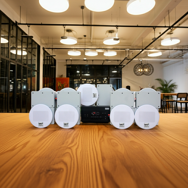 Loa âm trần thông báo, phát nhạc nền: Âm ly A917 Goldsound 2 vùng âm lượng 1200w + 10 loa âm trần Goldsound VAT38 38w, loa được thiết kế riêng cho quán, bật lớn không tạp âm, miễn phí công lắp đặt, bảo hành dài hạn 5 năm.