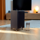 Loa di động D230PU - MI, công suất 230w, pin 4 - 6 tiếng, kèm 2 Micro, 1 bass, 1 treble, bluetooth 5.0, cổng rca, khe usb, thiết kế loa thùng gỗ, cao 57.25 cm, rộng 35.5 cm, sâu 36 cm. Bảo hành 12 tháng