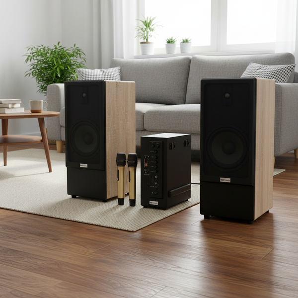 Dàn loa cây M385Mi (01 cục đẩy 900w tích hợp Micro + Loa cây 385 + 02 Micro)