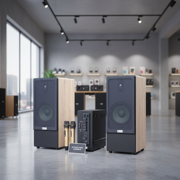 Dàn loa cây M385Mi (01 cục đẩy 900w tích hợp Micro + Loa cây 385 + 02 Micro)