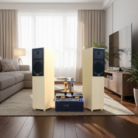 Dàn loa cây V386-A900 Goldsound ( 01 amply 900w + 02 loa cây + 01 vang cơ + Micro không dây)