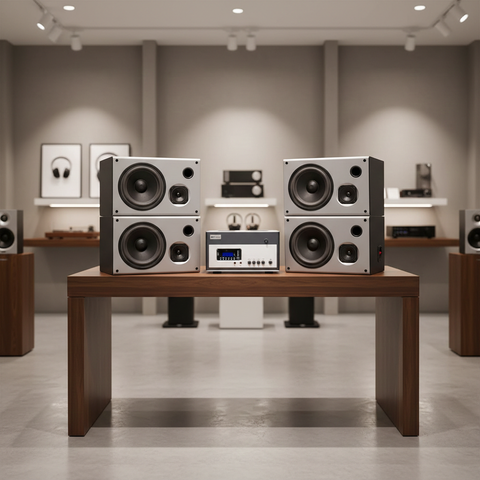 Dàn loa treo tường thông báo, phát nhạc nền tự động: Amply A800 Goldsound 800w + 4 loa Goldsound  V130 130w, loa được thiết kế riêng cho quán, bật lớn không tạp âm, miễn phí công lắp đặt, bảo hành dài hàn 5 năm