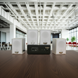 Dàn loa không dây treo tường, Loa thông báo, loa phát nhạc tự động: 01 amply A57 Goldsound + 4 loa không dây Goldsound V27 - 27w