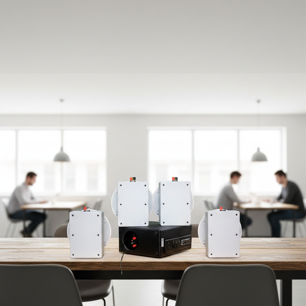 Loa âm trần thông báo, phát nhạc nền tự động: Amply AMT155 + 4 VAT38, loa được thiết kế riêng cho quán, bật lớn không tạp âm, miễn phí công lắp đặt, bảo hành dài hạn 5 năm.