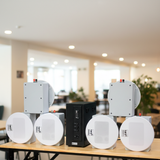 Loa âm trần thông báo, phát nhạc nền tự động: AMT156 Goldsound 200w + 6 loa âm trần Goldsound VAT38 38w, loa được thiết kế riêng cho quán, bật lớn không tạp âm, miễn phí công lắp đặt, bảo hành dài hạn 5 năm