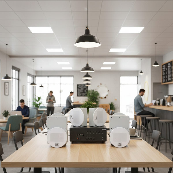 Loa âm trần thông báo, phát nhạc nền tự động: A384-6K Goldsound 6 vùng âm lượng 1200w + 6 loa âm trần Goldsound VAT38 38w, Amply 4 - 6 vùng âm lượng, loa được thiết kế riêng cho quán, bật lớn không tạp âm, miễn phí công lắp đặt, bảo hành dài hạn 5 năm.
