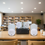 Loa âm trần thông báo, phát nhạc nền tự động: A384-6K Goldsound 6 vùng âm lượng 1200w + 6 loa âm trần Goldsound VAT38 38w, Amply 4 - 6 vùng âm lượng, loa được thiết kế riêng cho quán, bật lớn không tạp âm, miễn phí công lắp đặt, bảo hành dài hạn 5 năm.