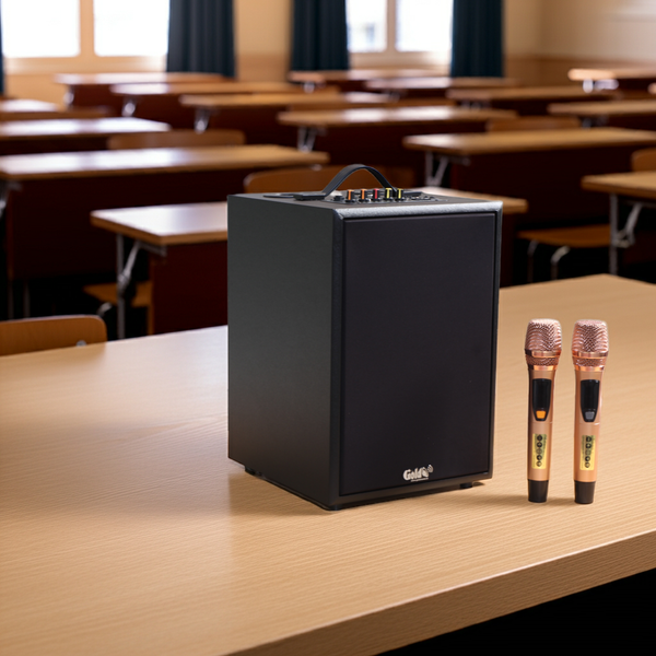 Loa trường học M122 Goldsound: 2 Micro không dây, công suất 120w, bass 20cm, treble 10cm, bluetooth 5.0