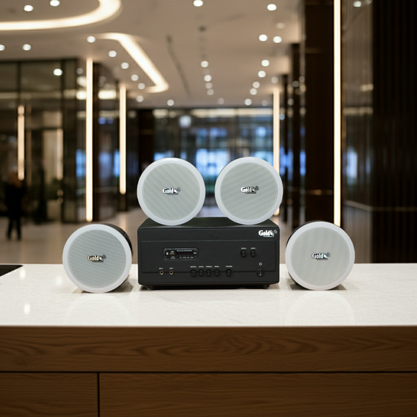 Dàn loa âm trần thông báo, phát nhạc nền tự động: A907PU-2K Goldsound 2 vùng âm lượng 900w + 4 loa âm trần VAT13, loa được thiết kế riêng cho quán, bật lớn không tạp âm, miễn phí công lắp đặt, bảo hành dài hạn 12 tháng