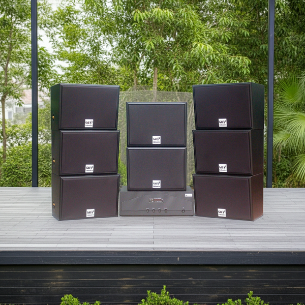 Dàn loa treo tường: Amply A938-2K + 8 V130, Amply hai vùng âm lượng, loa được thiết kế riêng, bật lớn không tạp âm, miễn phí công lắp đặt, bảo hành dài hạn 5 năm.