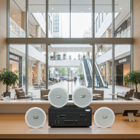 Dàn loa âm trần thông báo, phát nhạc nền tự động: A907PU-2K Goldsound 2 vùng âm lượng 900w + 4 loa âm trần VAT13, loa được thiết kế riêng cho quán, bật lớn không tạp âm, miễn phí công lắp đặt, bảo hành dài hạn 12 tháng