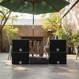 Dàn loa sân vườn: Amply A918 Goldsound 2 vùng âm lượng 1200w + 4 loa Goldsound chống nước ngoài trời V130NT 130w, loa được thiết kế riêng cho quán, bật lớn không tạp âm, miễn phí công lắp đặt, bảo hành 12 tháng.