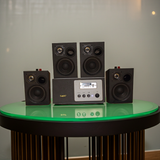 Loa quán cafe, loa cho nhà hàng trọn gói: 04 Loa vệ tinh V18 - 18w + 1 Âm ly A100 100w