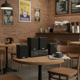 Dàn loa treo tường thông báo, phát nhạc nền tự động: Amply A917PU-2K Goldsound 1200w + 4 loa Goldsound V55C 55w, loa được thiết kế riêng cho quán, bật lớn không tạp âm, miễn phí công lắp đặt, bảo hành dài hạn 5 năm