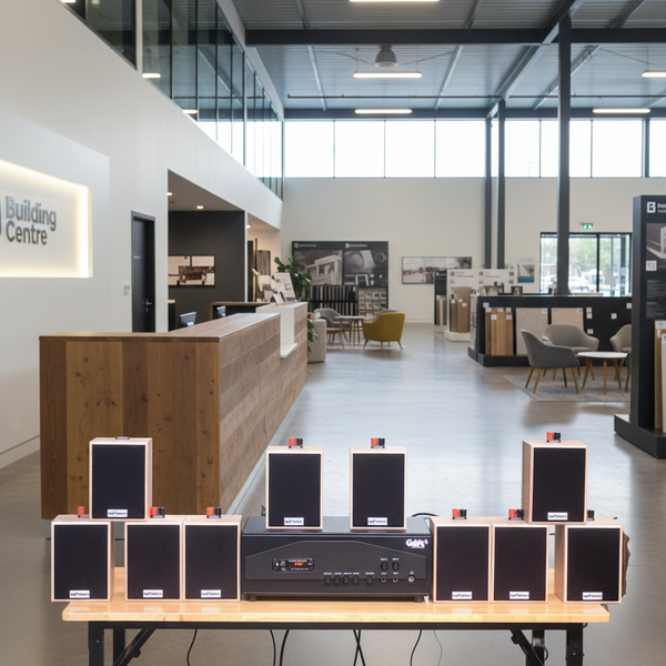 Loa thông báo phát nhạc nền tự động Gold4cafe 10.0 màu vân gỗ(amply + 10 loa), Amply 1200w - 2 vùng âm lượng, loa được thiết kế riêng cho quán, bật lớn không tạp âm, bảo hành dài hạn 5 năm.