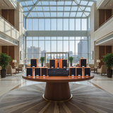 Loa thông báo phát nhạc nền tự động Gold4cafe 10.0 màu vân gỗ đỏ (10 loa + 1 amply), Amply 1200w - 2 vùng âm lượng, loa được thiết kế riêng cho quán, bật lớn không tạp âm, bảo hành dài hạn 5 năm