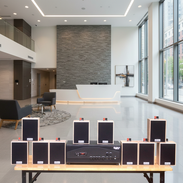 Loa thông báo phát nhạc nền tự động Gold4cafe 10.0 màu vân gỗ(amply + 10 loa), Amply 1200w - 2 vùng âm lượng, loa được thiết kế riêng cho quán, bật lớn không tạp âm, bảo hành dài hạn 5 năm.