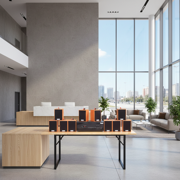 Loa thông báo phát nhạc nền tự động Gold4cafe 10.0 màu vân gỗ đỏ (10 loa + 1 amply), Amply 1200w - 2 vùng âm lượng, loa được thiết kế riêng cho quán, bật lớn không tạp âm, bảo hành dài hạn 5 năm