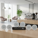 Dàn loa âm trần thông báo, phát nhạc nền tự động: A550F Goldsound 5 vùng âm lượng 550w + 6 loa âm trần VAT13, loa được thiết kế riêng cho quán, bật lớn không tạp âm, miễn phí công lắp đặt, bảo hành dài hạn 12 tháng