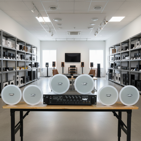 Dàn loa âm trần thông báo, phát nhạc nền tự động: A550F Goldsound 5 vùng âm lượng 550w + 6 loa âm trần VAT13, loa được thiết kế riêng cho quán, bật lớn không tạp âm, miễn phí công lắp đặt, bảo hành dài hạn 12 tháng