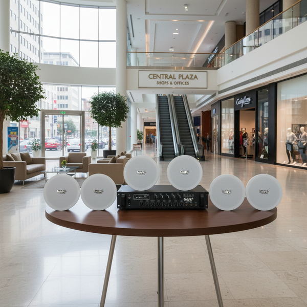 Dàn loa âm trần thông báo, phát nhạc nền tự động: A550F Goldsound 2 vùng âm lượng 550w + 6 loa âm trần VAT14, loa được thiết kế riêng cho quán, bật lớn không tạp âm, miễn phí công lắp đặt, bảo hành dài hạn 12 tháng