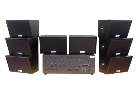 [Diện tích 160m2 + 4 Kênh] Amply Goldsound A917 - 4K, 4 vùng 1500w + 8 loa vệ tinh Goldsound ngoài trời V40NT 40w, loa được thiết kế riêng cho quán, bật lớn không tạp âm, miễn phí công lắp đặt, bảo hành 12 tháng.