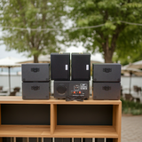 Dàn loa sân vườn: Amply A154PU Goldsound 150w + 6 loa Goldsound ngoài trời V101-NT - 15w, loa được thiết kế riêng cho quán, bật lớn không tạp âm,  không bao gồm công lắp đặt, bảo hành 12 tháng