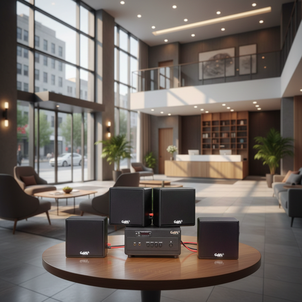 Dàn Amply A154PU_SG Goldsound 150w + 4 loa Goldsound V23_SG - 23w, loa được thiết kế riêng cho quán, bật lớn không tạp âm, miễn phí công lắp đặt, bảo hành dài hạn 5 năm.