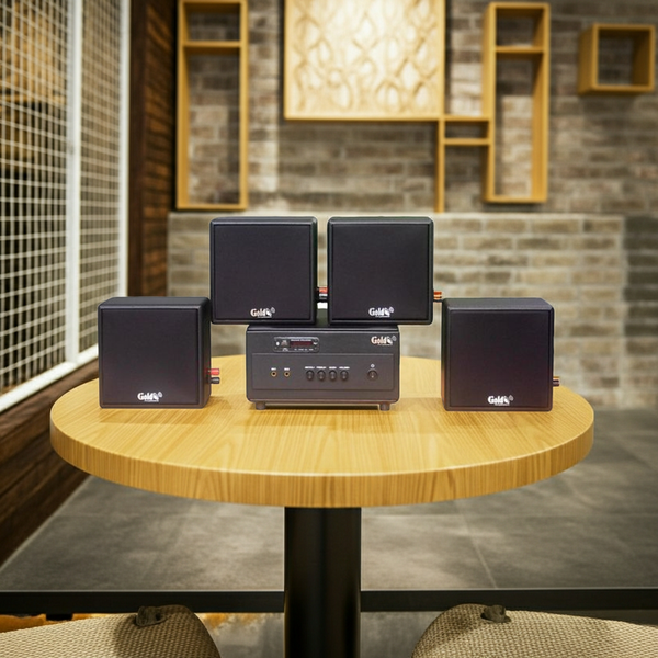 Dàn Amply A154PU_SG Goldsound 150w + 4 loa Goldsound V23_SG - 23w, loa được thiết kế riêng cho quán, bật lớn không tạp âm, miễn phí công lắp đặt, bảo hành dài hạn 5 năm.