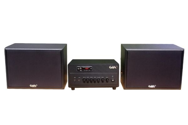 Dàn loa treo tường: Amply A384 Goldsound 2 vùng âm lượng 380w + 2 loa Goldsound V130 130w, loa được thiết kế riêng cho quán, bật lớn không tạp âm, miễn phí công lắp đặt, bảo hành dài hạn 5 năm