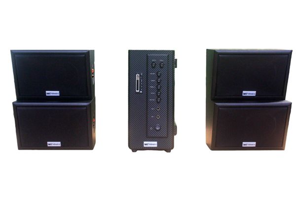 Dàn loa sân vườn: âm ly AMT384 Goldsound 2 vùng âm lượng 380w + 4 loa Goldsound ngoài trời V40NT 40w, loa được thiết kế riêng cho quán, bật lớn không tạp âm, miễn phí công lắp đặt, bảo hành 12 tháng