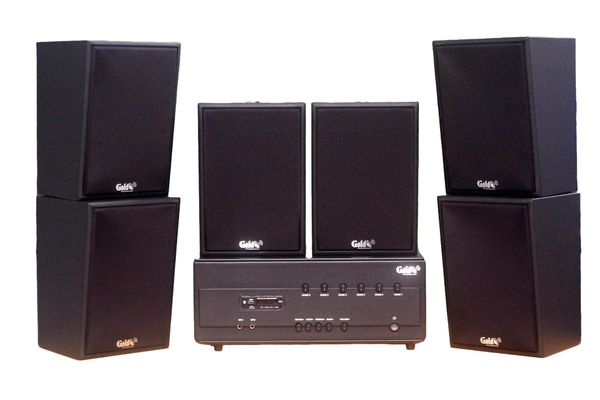 Dàn loa treo tường thông báo phát nhạc nền tự động: Amply A384PU-6K Goldsound 6 vùng âm lượng 1200w + 6 loa Goldsound V70C-PU, Amply 4 - 6 vùng âm lượng, loa được thiết kế riêng cho quán, bật lớn không tạp âm