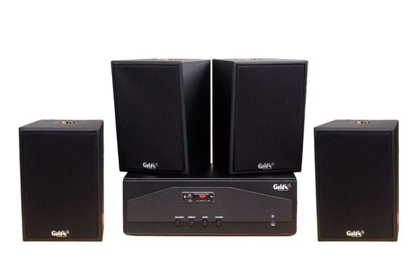 Dàn loa treo tường thông báo phát nhạc nền tự động: Amply A938PU-2K Goldsound 2 vùng âm lượng 1500w + 4 loa Goldsound V70C-PU 70w, loa được thiết kế riêng cho quán, bật lớn không tạp âm