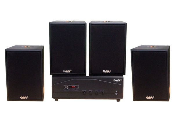 Dàn loa treo tường: Amply A918PU-2K Goldsound 2 vùng âm lượng 1200w + 4 loa Goldsound V70C-PU 70w, loa được thiết kế riêng cho quán, bật lớn không tạp âm, miễn phí công lắp đặt, bảo hành dài hạn 5 năm.