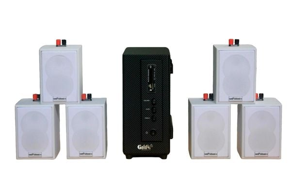 Loa treo tường thông báo phát nhạc nền tự động Gold4cafe AM6.0 (01 amply + 06 loa treo tường màu trắng), loa được thiết kế riêng cho quán, bật lớn không tạp âm, bảo hành dài hạn 5 năm.